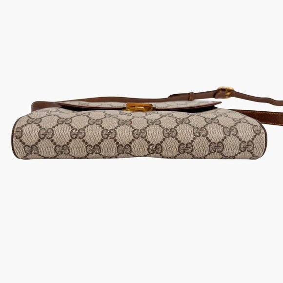 Gucci Vintage GG Monogram Crossbody Shoulder Flap Bag Beige Coated Canvas Brown - Picture 6 of 15